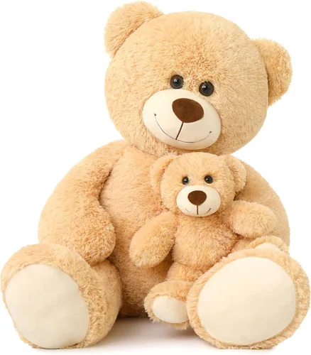 Vista 9 de Muiteiur Paquete de 2 osos de peluche a granel, juego de oso de peluche de 13.8 pulgadas con rosa rosa y lazo, sin boca, animales de peluche suaves