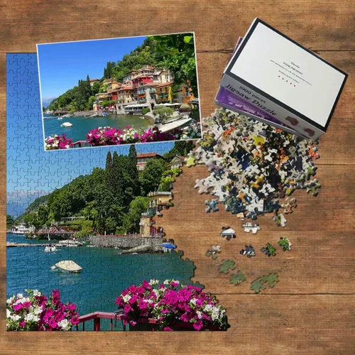 Vista 3 de Italia Como Varenna Lake Rompecabezas de 1000 piezas de recuerdo de viaje de madera