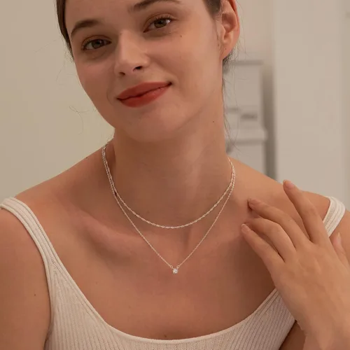 Vista 2 de Tewiky Collares de diamantes para mujer, delicado collar de oro chapado en oro de 14 quilates, collar largo de lariat, collar de oro simple