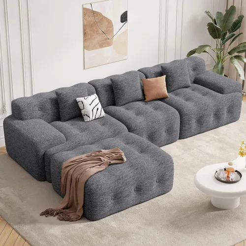 Vista 17 de Sofás modernos sin hueso de 143 pulgadas para sala de estar, sofá nube en forma de U, juego de sofá modular convertible de chenilla, no requiere