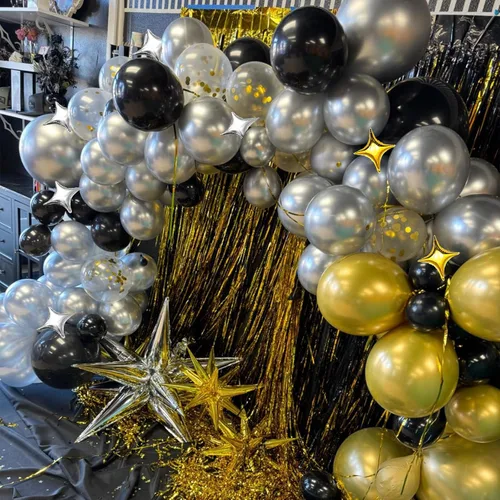 Vista 3 de 6 globos de aluminio de 22 pulgadas y 10 globos de aluminio de 10 pulgadas con estrella - Dorado, globos de estrella de 12 puntas y 4 puntas para 16