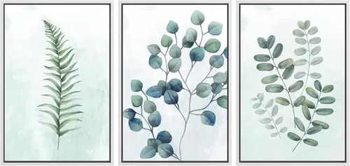 Vista 105 de SIGNWIN Lienzo enmarcado para pared, juego de arte de collage de hojas transparentes en blanco y negro, ilustraciones de naturaleza silvestre, arte