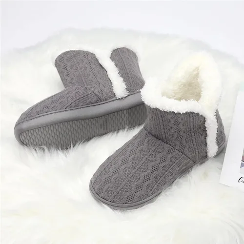 Vista 6 de NineCiFun Botines de invierno mullidos para mujer, botas de punto, pantuflas cálidas para el hogar, para exteriores e interiores con forro de piel