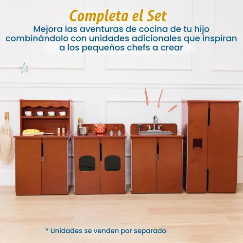 Vista 5 de ECR4Kids Cocina de Juguete Armario de Almacenamiento, Set de Juego de Madera, Nogal Oscuro