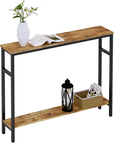 Vista 13 de Timberer Mesa consola estrecha, mesa de sofá de 39.4 pulgadas con estante ajustable, mesa delgada de 2 niveles para pasillo, entrada, sala de estar