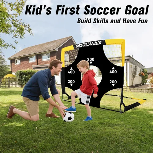 Vista 8 de PodiuMax Juego de porterías de fútbol para niños, conjunto de 2, de 4x3 pies. Porterías de fútbol emergentes, portátiles y para el patio trasero