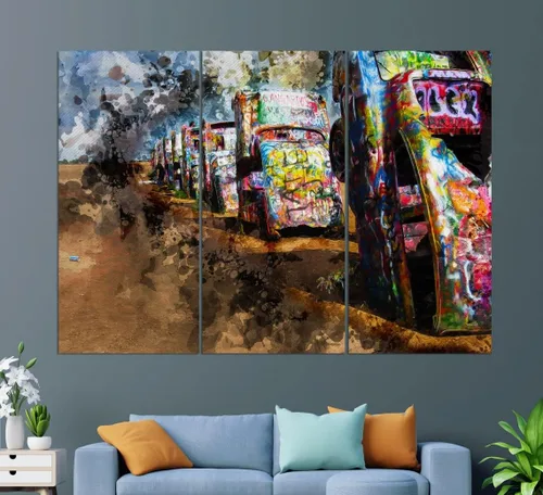 Vista 4 de Impresión en lienzo Cadillac Ranch, pintura Cadillac Ranch, arte de pared amarillo