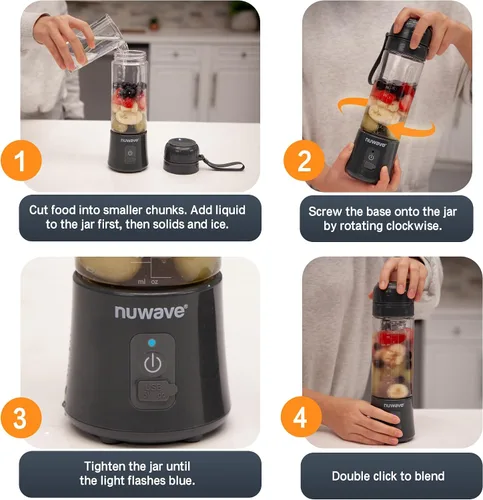 Vista 5 de Nuwave Licuadora personal de 16 onzas, ligera y portátil para batidos y licuados, 6 cuchillas, recargable por USB, tapa a prueba de fugas, sin BPA