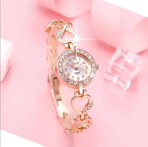Vista 6 de Reloj con incrustaciones de diamantes de aleación para mujer, con forma de corazón, relojes de vestir, relojes de pulsera de cuarzo para mujer