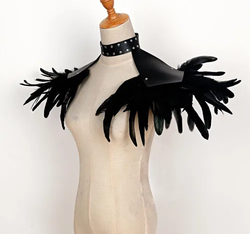 Vista 6 de L'VOW Paquete de 2 piezas de charreteras de plumas naturales con correa de hombro para Halloween