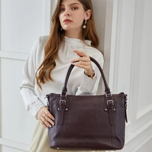 Vista 2 de Heshe - Bolso de mano para mujer, de piel con asa superior, bolso cruzado.