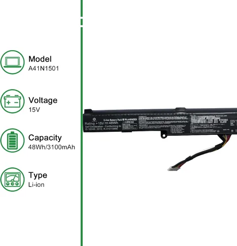 Vista 2 de A41N1501 - Batería de repuesto para portátil Asus Rog G752VW GL752 GL752JW GL752V GL752VLM GL752VW GL752VW-DH74 GL752VWM N552 N552V N552VW N552VX