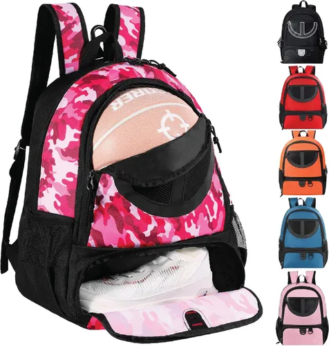 Vista 21 de Mochila de baloncesto para hombres y mujeres con compartimento para pelota y zapatos, capacidad de 30L, ligera y transpirable, mochila de fútbol