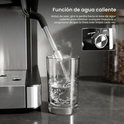 Vista 8 de Kismile Máquinas de Espresso de 15 Bar con Molinillo, Cafetera de Espresso Profesional con Tanque de Agua Extraíble, Espumador de Leche con Varilla