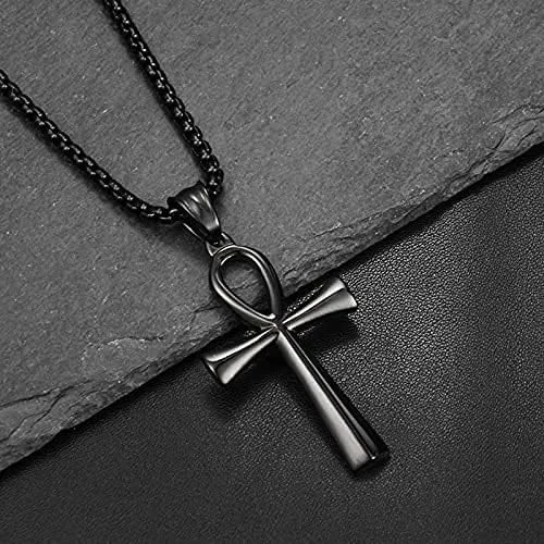 Vista 2 de Collar con colgante de cruz de Ankh copta egipcia antigua de acero inoxidable para niños, mujeres y hombres, en cadena Rolo de 24 pulgadas