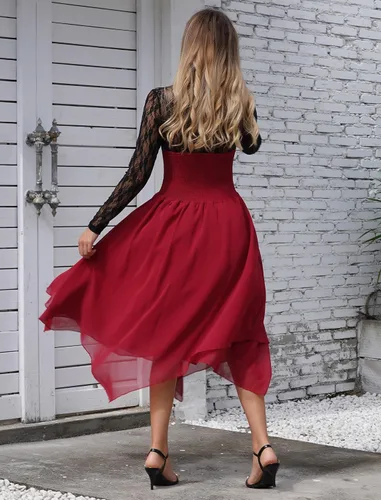 Vista 5 de IWEMEK Vestido gótico steampunk para mujer con corsé, encaje floral, vestido de cóctel con vuelo, pañuelo, vestido punk de vapor para Halloween