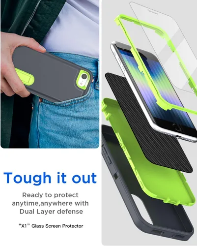 Vista 5 de AICase Funda protectora militar resistente para iPhone SE 3ª generación (2022), 2ª (2020), iPhone 8/7/6 con soporte integrado con protector
