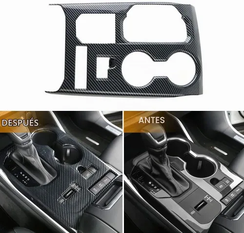 Vista 2 de LEXLEY Marco de palanca de cambios estilo fibra de carbono, cubierta de panel de consola, soporte para tazas, calcomanía decorativa compatible