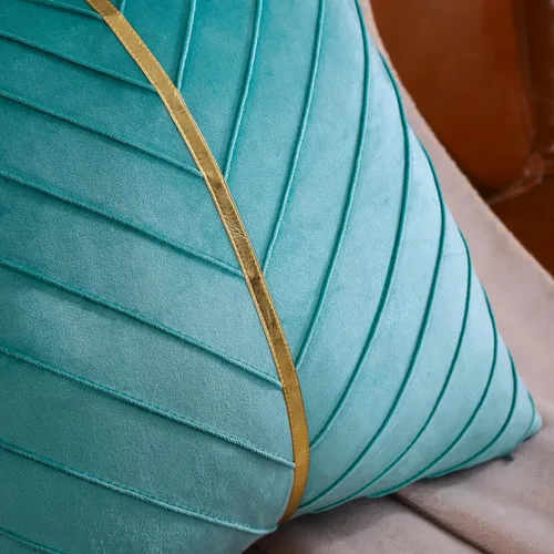 Vista 3 de Fundas de Almohada Decorativas de Terciopelo Verde Aguamarina de 16 x 16 pulgadas, Paquete de 2 con Cuero Dorado Decorativo de Navidad, Fundas