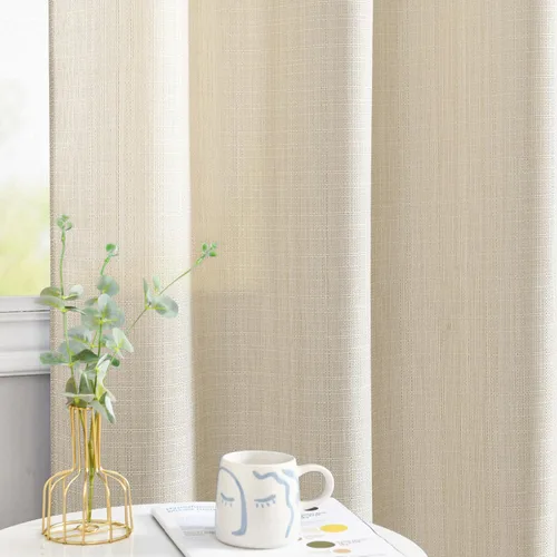 Vista 6 de JINCHAN Cortinas de lino beige para sala de estar y dormitorio, cortinas texturizadas de 63 pulgadas de largo, cortinas de estilo rústico de tejido