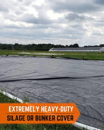 Vista 3 de Farm Plastic Supply - Cubierta de ensilaje reforzada con cuerda negra/blanca - 6 mil - (25' x 10') - Plástico de polietileno resistente