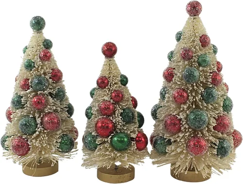 Vista 3 de Bethany Lowe Designs LC0692 - Árbol de cepillo para botella blanca con cuentas rojas y verdes S/3