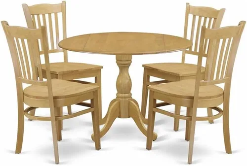 Vista 11 de East West Furniture DMGR3-LWH-W - Juego de comedor de 3 piezas que contiene una mesa de comedor redonda con gotas y 2 sillas de cocina, 42 x 42