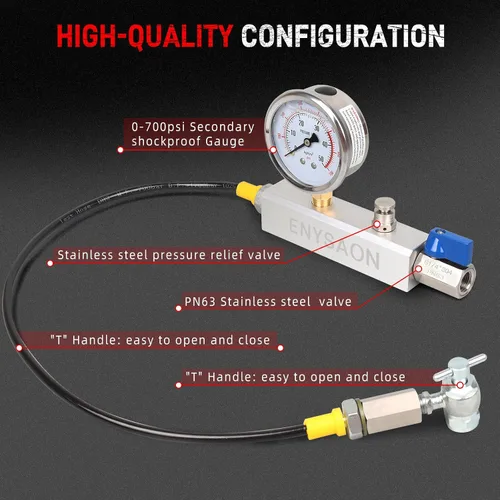 Vista 3 de Kit de Llenado de Amortiguador de Nitrógeno con Manómetro de Nitrógeno de 700 Psi y Válvula Schrader, Regulador de Nitrógeno para Llenado