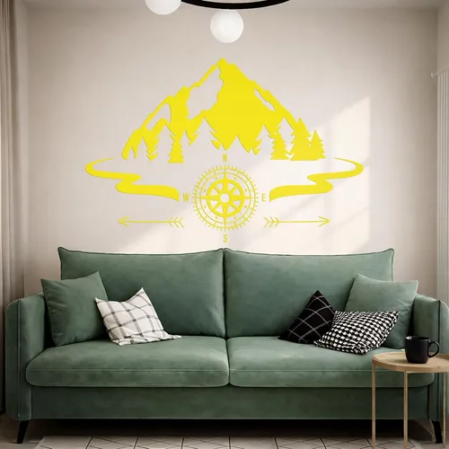 Vista 7 de Vinilo grande para pared, diseño de montañas, brújula, camping, bosque, campamento, decoración artística (ig5651)