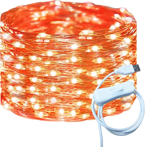 Vista 20 de RUICHEN Alambre de cobre de 33 pies, 100 luces LED USB con interruptor de encendido/apagado, verde