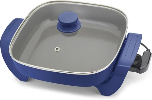 Vista 9 de GreenLife - Sartén eléctrica cuadrada de 12" 5QT, tapa de vidrio con ventilación, interior antiadherente de cerámica libre de PFAS, control de Negro