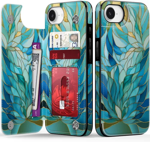 Vista 160 de FUNMIKO Funda tipo cartera para iPhone 13 con tarjetero, bloqueo RFID, protección de grado militar y obras de arte impresas con rayos UV, cierre