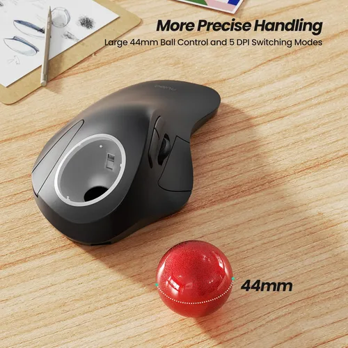 Vista 4 de Nulea M505B Ratón Trackball Inalámbrico, Ratón Ergonómico Recargable RGB Rollerball, Control Fácil con Dedo Índice con 5 DPI Ajustables, Conexión