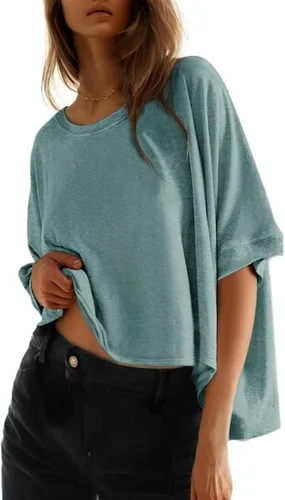 Vista 16 de Dokotoo -Camisetas de verano para mujer, color liso, holgadas, de gran tamaño, básicas