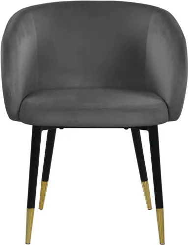 Vista 5 de Meridian Furniture Louise Collection Modern Silla de comedor tapizada de terciopelo contemporáneo con punta dorada, patas de metal negro, 24
