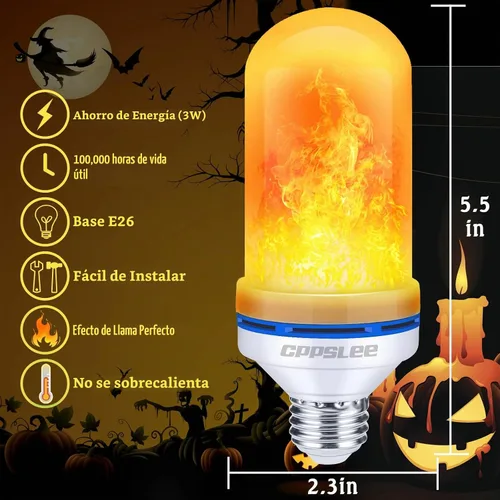 Vista 3 de CPPSLEE - Bombillas LED de llama mejoradas, bombillas parpadeantes de 4 modos, bombilla de llama de base E26 para decoraciones de Halloween al aire