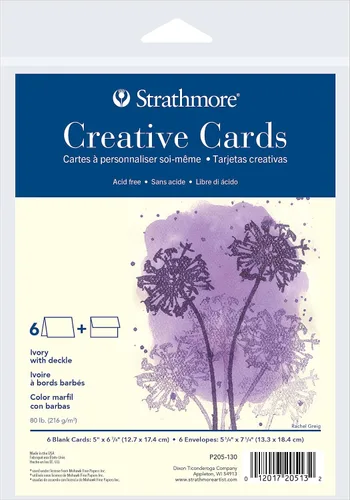 Vista 5 de Strathmore Tarjetas creativas, marfil con borde de cubierta, tamaño de anuncio, 3.5 x 4.8 pulgadas, paquete de 6, sobres incluidos, tarjetas
