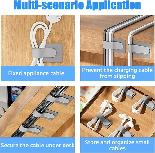 Vista 7 de 80 bridas para cables de gancho y bucle, correas de cable de gancho y bucle, gestión de cables debajo del escritorio, clips adhesivos para cables