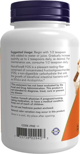 Vista 3 de NOW NutraFlora FOS (Fructooligosacáridos) Polvo puro, fibra prebiótica, 4 onzas