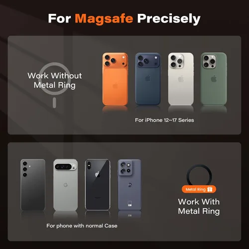 Vista 8 de A2C Gym - Soporte magnético para teléfono, base de aluminio duradera para superficies metálicas y no metálicas, compatible con MagSafe iPhone 12-17