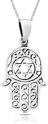 Vista 6 de AeraVida Hamsa o mano de Dios con la estrella de David collar con colgante de plata de ley 925 Collar Hamsa para mujer Collar de estrella