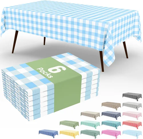 Vista 78 de Smiry Paquete de 3 Manteles Desechables de Cuadros Gingham Color Caqui - 54" x 72" Mantel de Plástico de Servicio Pesado, Cubiertas de Mesa