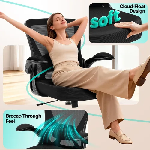 Vista 6 de AreShark Silla de Oficina - Silla de Escritorio Ergonómica de Malla Respirable con Soporte Lumbar Ajustable y Reposabrazos Abatibles - Silla