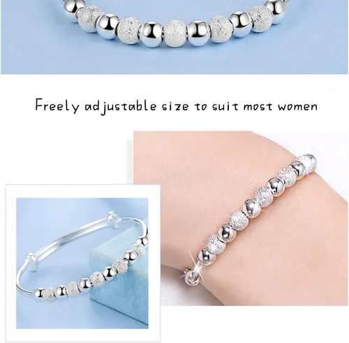 Vista 3 de Pulseras de plata de ley 925 para mujer, pulsera de transferencia de la suerte, ajustable, joyería de moda para mujer