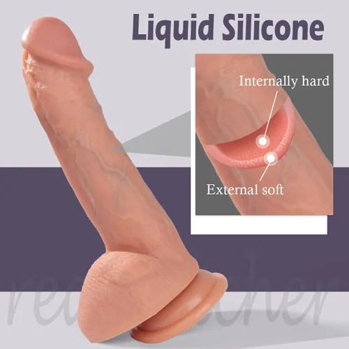 Vista 2 de Consolador sexual de silicona realista de 8.5 pulgadas, consoladores de silicona de doble densidad de piel real con fuerte ventosa para jugar