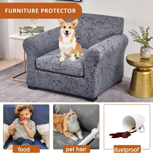 Vista 3 de HAOYONG Funda para sillón, 2 piezas, fundas de elastano de alta elasticidad, funda para sillón de 1 plaza, funda antideslizante y lavable para sala