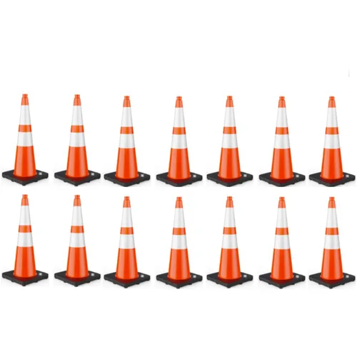 Vista 10 de BATTIFE Conos de tráfico de 28 pulgadas con base ponderada negra, conos de seguridad de PVC naranja para control de tráfico, eventos