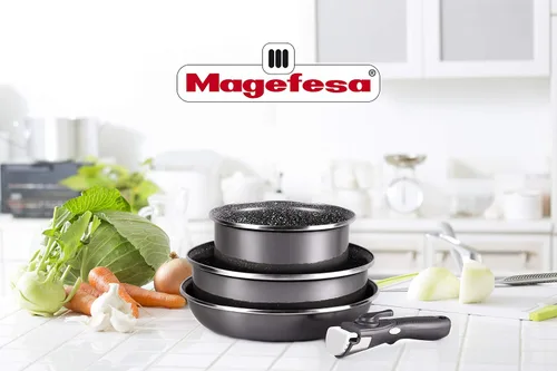 Vista 4 de Desconocido Magefesa K2 - Juego de 3 piezas con mango extra extraíble, acero esmaltado, efecto vidrio/espejo