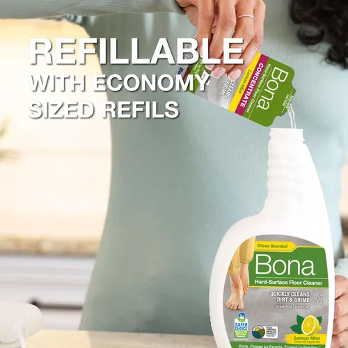 Vista 5 de Bona® Spray limpiador de pisos multisuperficie, 32 onzas líquidas, menta limón, incluye botella llena + recambio de concentrado para limpieza
