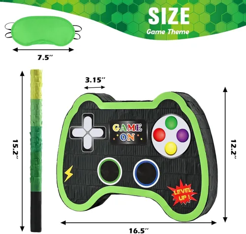 Vista 2 de WERNNSAI - Piñata de controlador de videojuegos, suministros para fiestas, paquete con venda y bate para niños, temática de juegos, fiesta